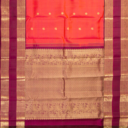 Orange And Maroon Kanchipuram Silk Saree For Festive Wear PV MEN 249 - Silk Sari - Panjavarnam PV MEN 249