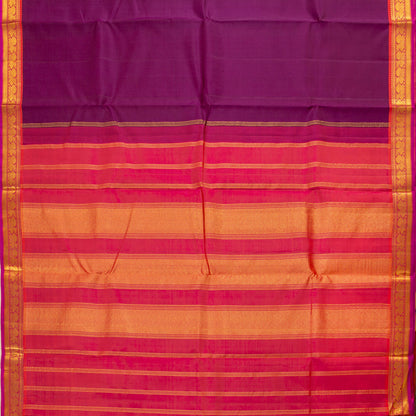 Magenta And Orange Kanchipuram Silk Saree With Short Border Handwoven Pure Silk For Festive Wear PV J 5201`