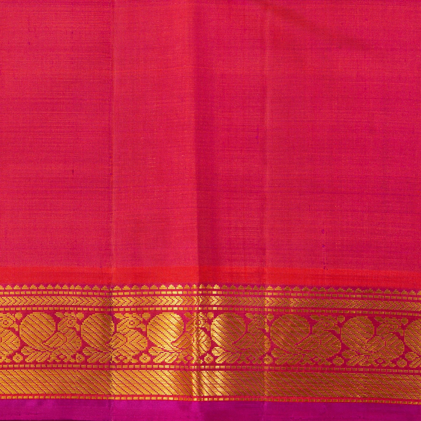 Magenta And Orange Kanchipuram Silk Saree With Short Border Handwoven Pure Silk For Festive Wear PV J 5201`