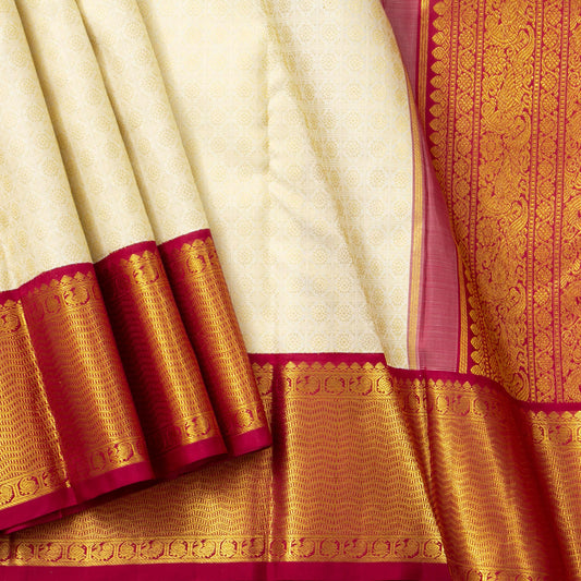 Off White And Red Kanchipuram Silk Saree For Wedding Wear PV NYC 1685