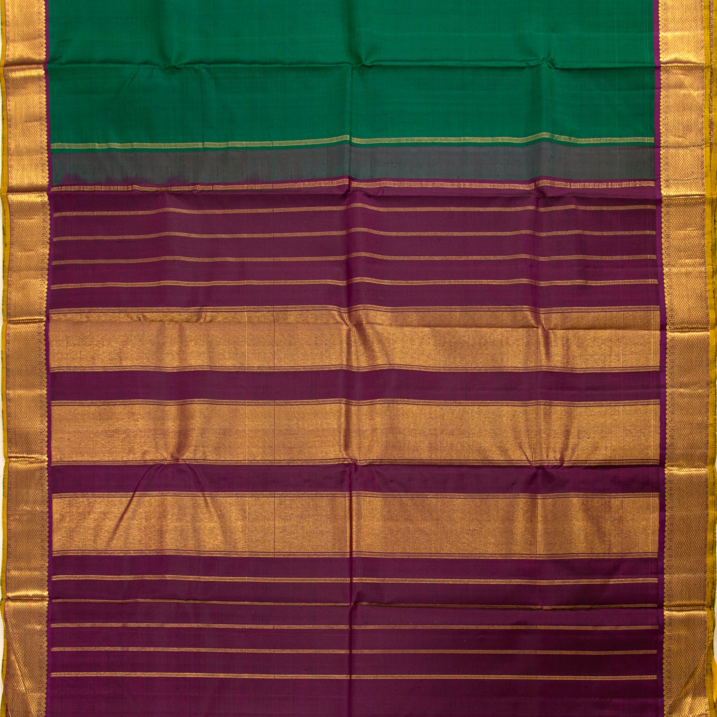 Green And Magenta Kanchipuram Silk Saree With Short Border Handwoven Pure Silk For Festive Wear PV J 5199