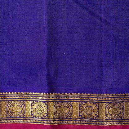 Brown And Blue Kanchipuram Silk Saree With Short Border Handwoven Pure Silk For Festive Wear PV J 5196