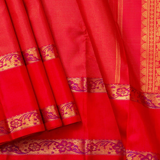 Red Kanchipuram Silk Saree With Zari Checks For Wedding Wear PV NYC 1580