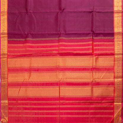 Maroon And Orange Kanchipuram Silk Saree With Short Border Handwoven Pure Silk For Festive Wear PV J 5198