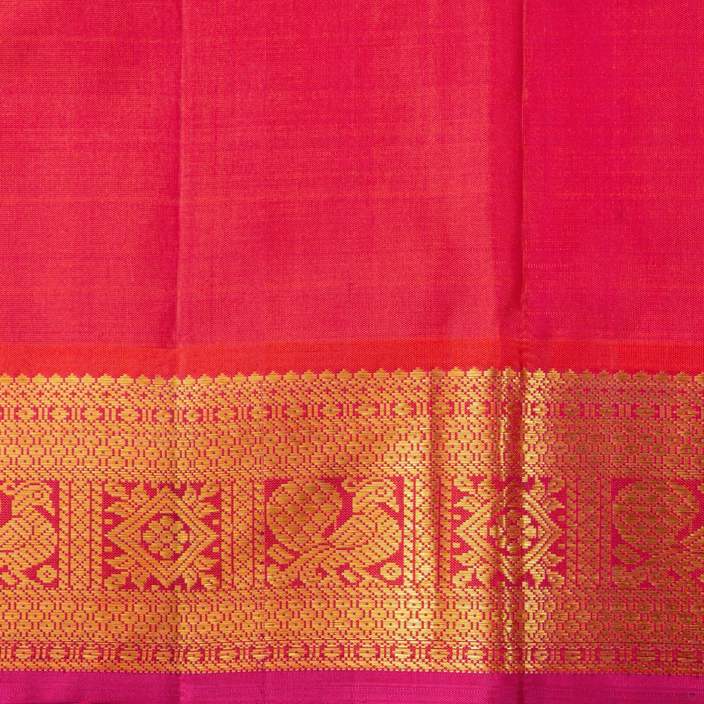 Maroon And Orange Kanchipuram Silk Saree With Short Border Handwoven Pure Silk For Festive Wear PV J 5198