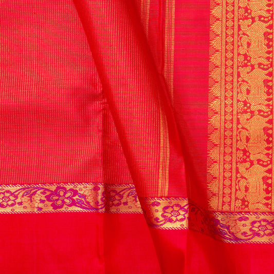 Red Kanchipuram Silk Saree With Zari Checks For Wedding Wear PV NYC 1580