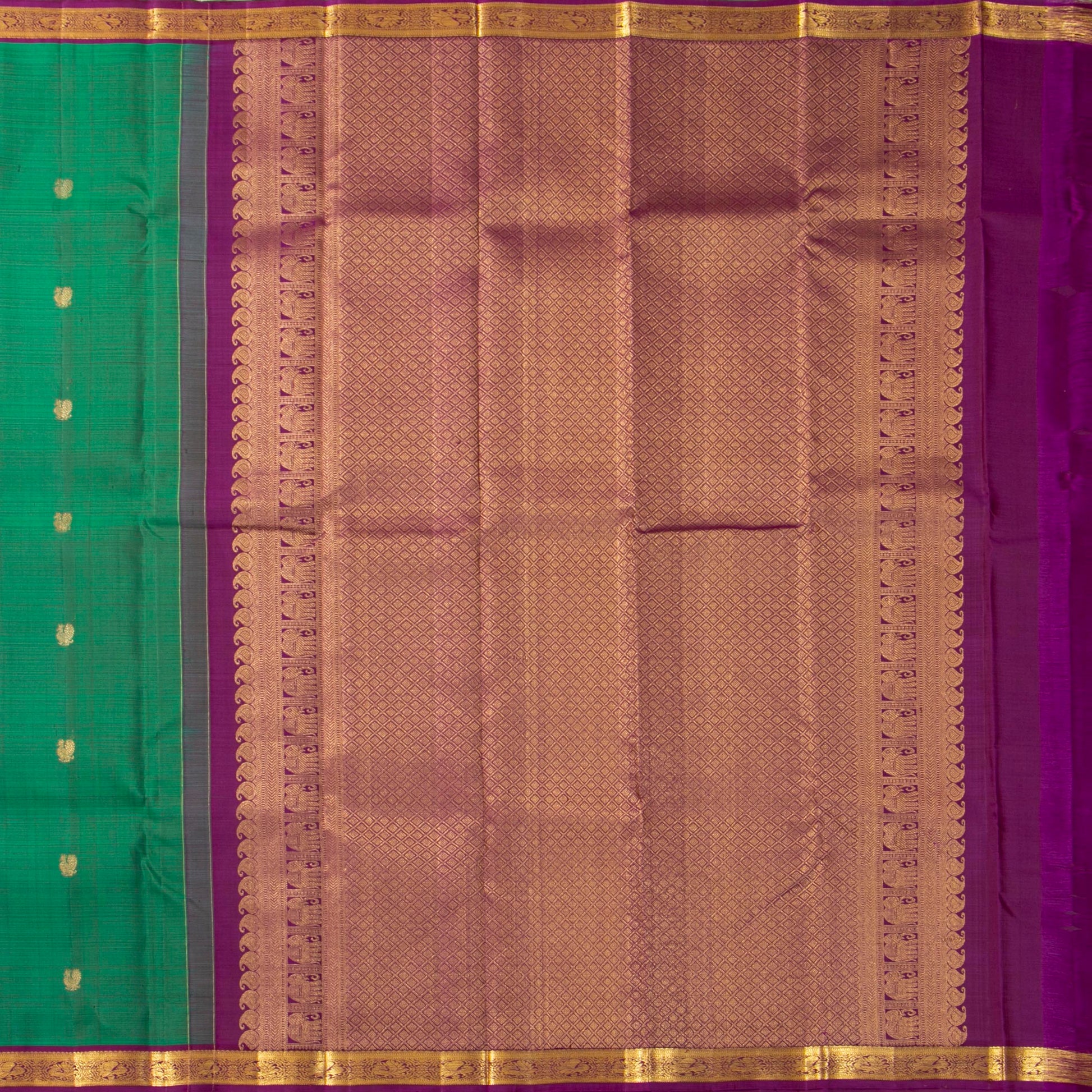 Green And Magenta Kanchipuram Silk Saree For Festive Wear PV MEN 235 - Silk Sari - Panjavarnam PV MEN 235