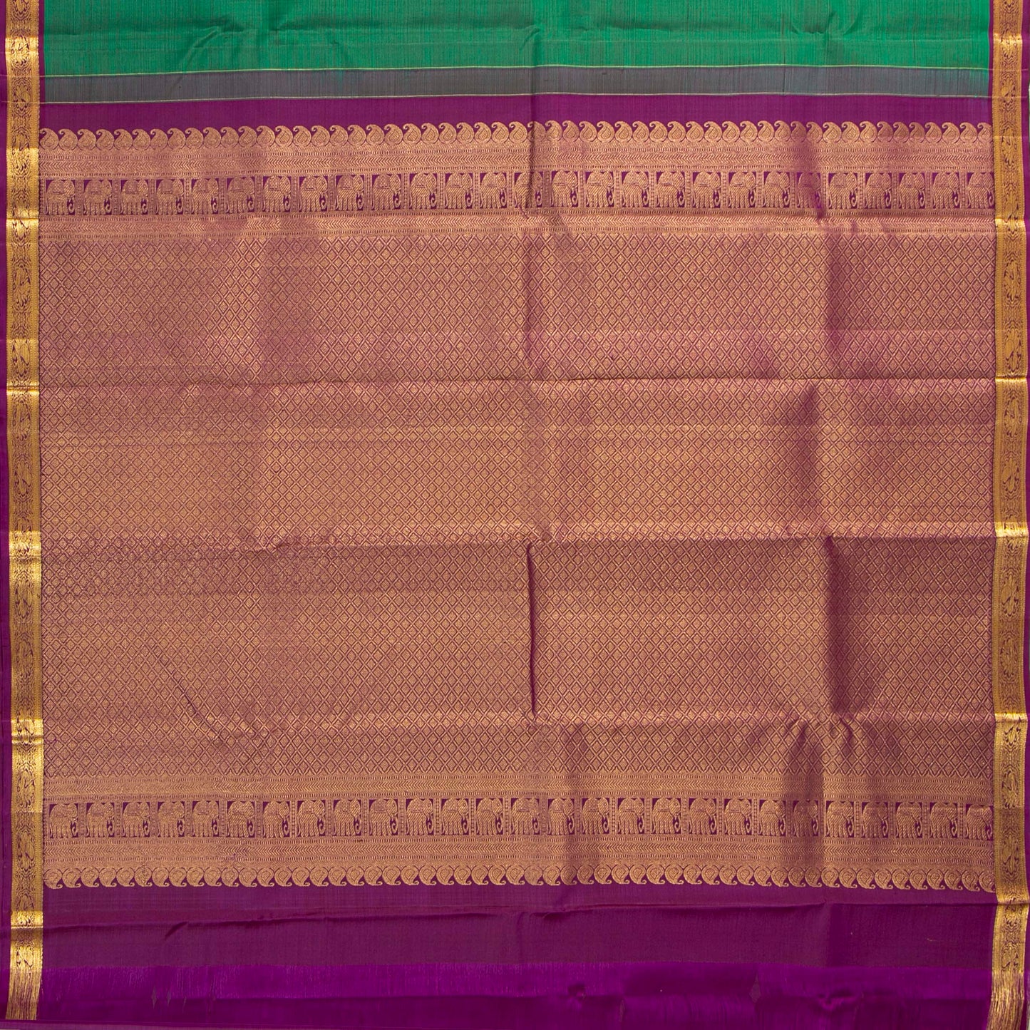 Green And Magenta Kanchipuram Silk Saree For Festive Wear PV MEN 235 - Silk Sari - Panjavarnam PV MEN 235