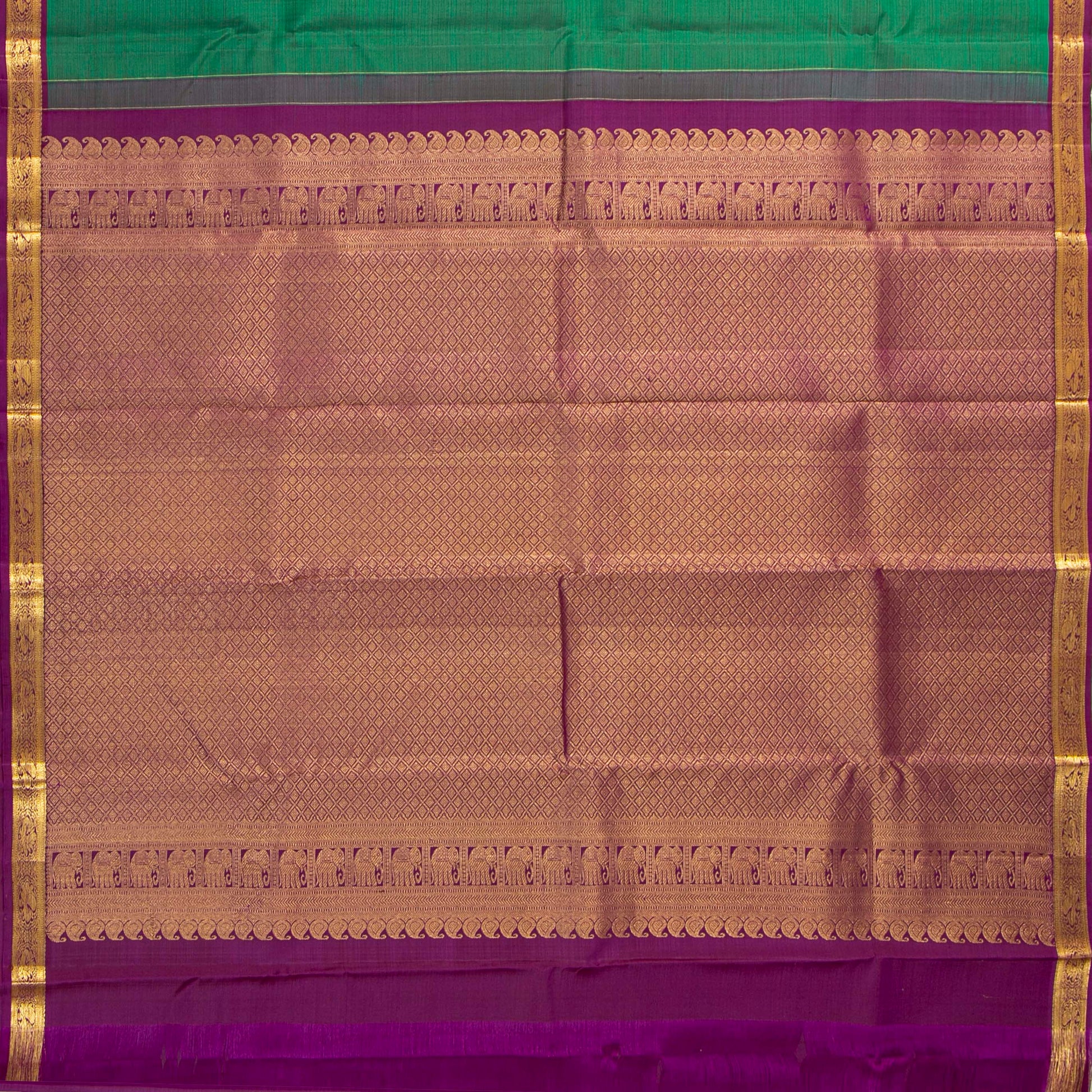 Green And Magenta Kanchipuram Silk Saree For Festive Wear PV MEN 235 - Silk Sari - Panjavarnam PV MEN 235
