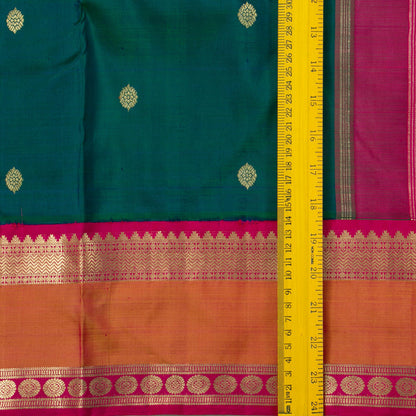 Green And Pink Kanchipuram Silk Saree With Zari Checks For Wedding Wear PV NYC 1585