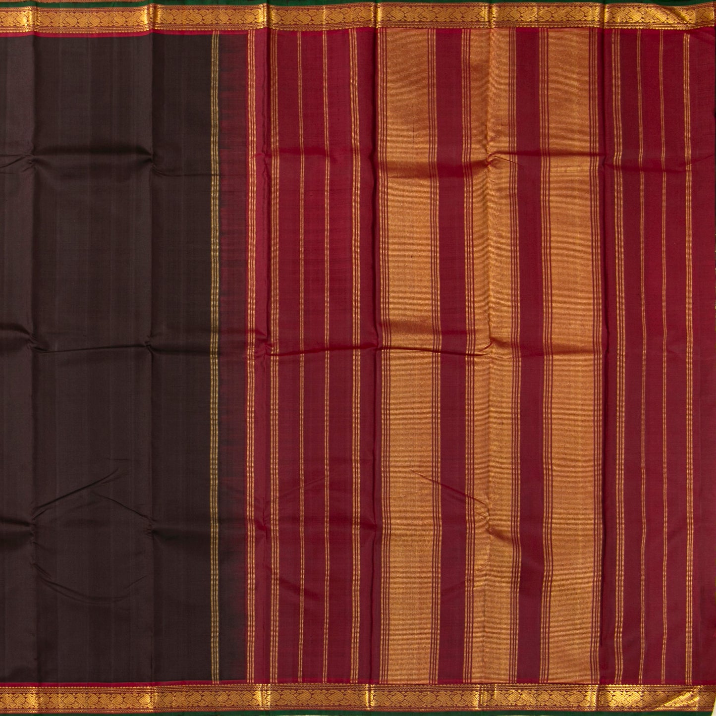 Brown And Maroon Kanchipuram Silk Saree For Festive Wear PV J 5191