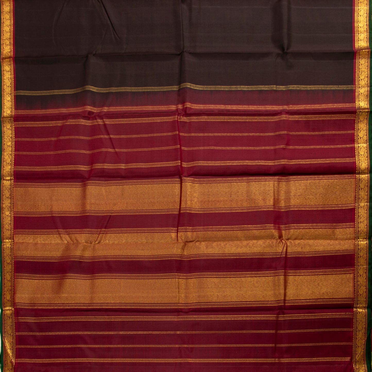 Brown And Maroon Kanchipuram Silk Saree For Festive Wear PV J 5191