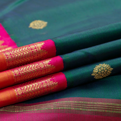 Green And Pink Kanchipuram Silk Saree With Zari Checks For Wedding Wear PV NYC 1585