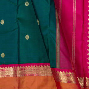 Green And Pink Kanchipuram Silk Saree With Zari Checks For Wedding Wear PV NYC 1585