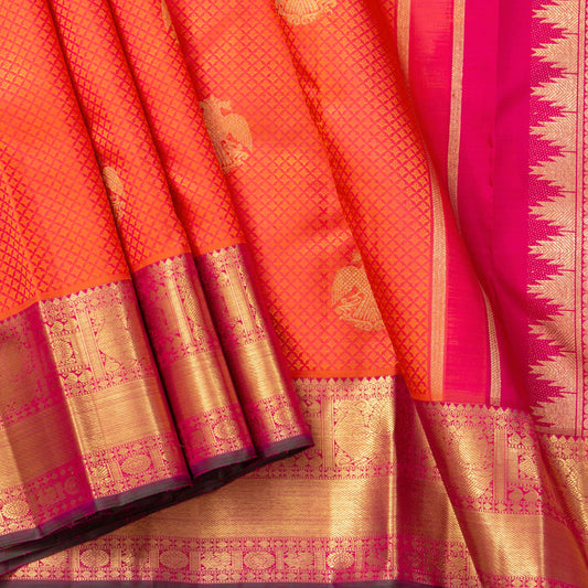 Pink, Magenta And Red Kanchipuram Silk Saree With Jacquard Silk Work And Ganda Berunda Motifs For Wedding Wear PV NYC 1673