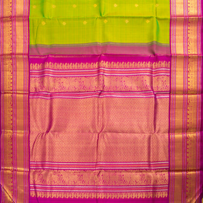 Parrot Green And Pink Kanchipuram Silk Saree For Wedding Wear PV J 5207