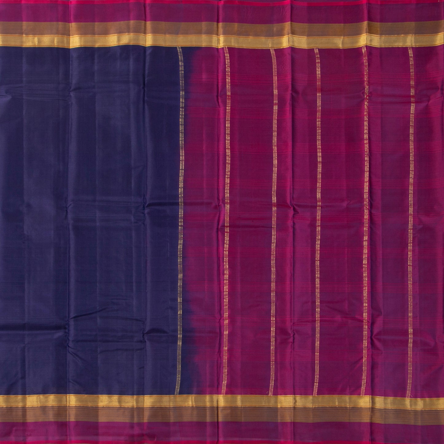Navy Blue And Magenta Kanchipuram Silk Saree Light Weight For Festive Wear PV MEN 107