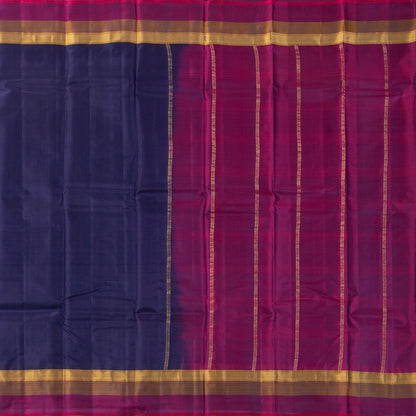 Navy Blue And Magenta Kanchipuram Silk Saree Light Weight For Festive Wear PV MEN 107