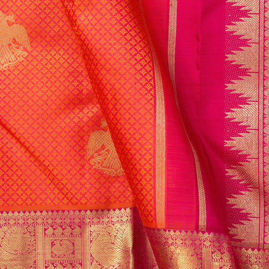Pink, Magenta And Red Kanchipuram Silk Saree With Jacquard Silk Work And Ganda Berunda Motifs For Wedding Wear PV NYC 1673