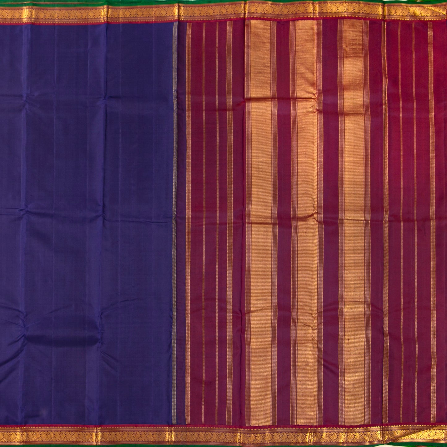 Navy Blue And Maroon Kanchipuram Silk Saree With Short Border Handwoven Pure Silk For Festive Wear PV J 5194