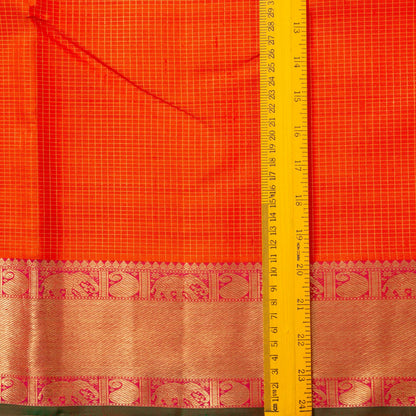 Orange And Pink Kanchipuram Silk Saree With Zari Checks For Wedding Wear PV NYC 1626
