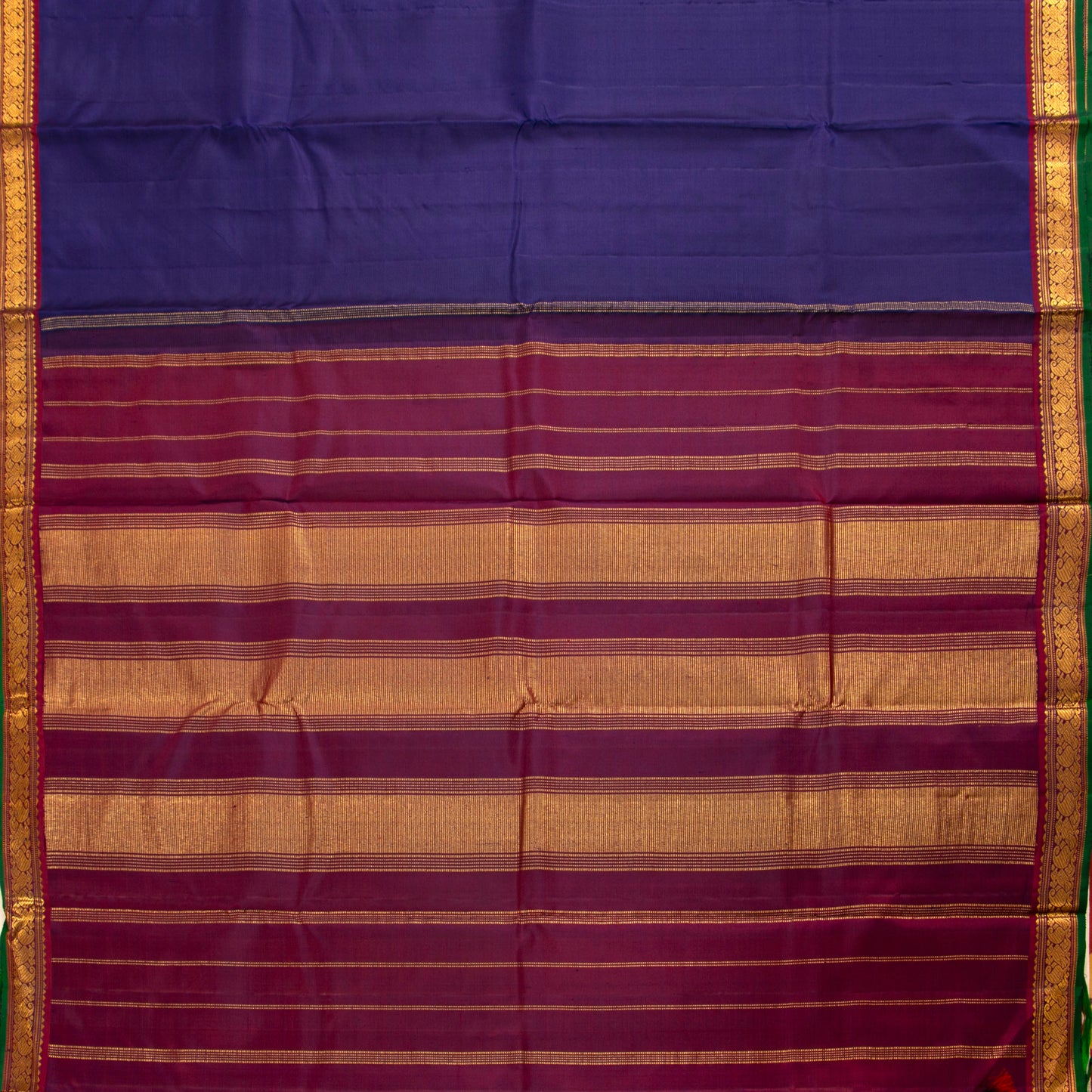 Navy Blue And Maroon Kanchipuram Silk Saree With Short Border Handwoven Pure Silk For Festive Wear PV J 5194