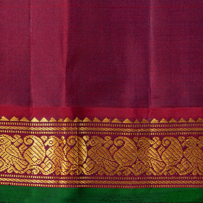 Navy Blue And Maroon Kanchipuram Silk Saree With Short Border Handwoven Pure Silk For Festive Wear PV J 5194