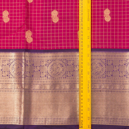 Pink And Purple Kanchipuram Silk Saree With Zari Checks For Bridal Wear PV NYC 1630