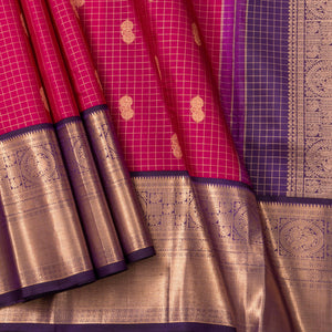Pink And Purple Kanchipuram Silk Saree With Zari Checks For Bridal Wear PV NYC 1630
