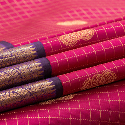 Pink And Purple Kanchipuram Silk Saree With Zari Checks For Bridal Wear PV NYC 1630