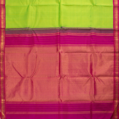 Parrot Green And Pink Kanchipuram Silk Saree For Wedding Wear PV J 4657