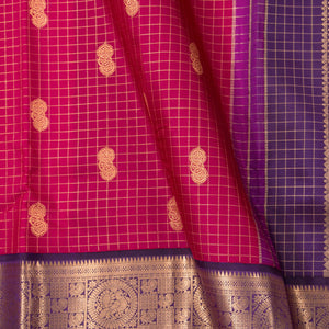 Pink And Purple Kanchipuram Silk Saree With Zari Checks For Bridal Wear PV NYC 1630
