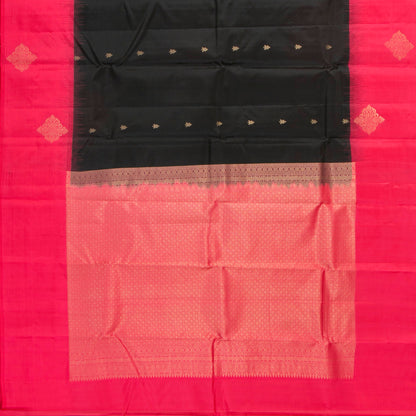 Black And Pink Kanchipuram Silk Saree Light Weight For Festive Wear PV MEN 159