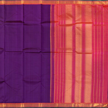 Purple And Peach Kanchipuram Silk Saree With Short Border Handwoven Pure Silk For Festive Wear PV J 5192