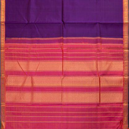 Purple And Peach Kanchipuram Silk Saree With Short Border Handwoven Pure Silk For Festive Wear PV J 5192