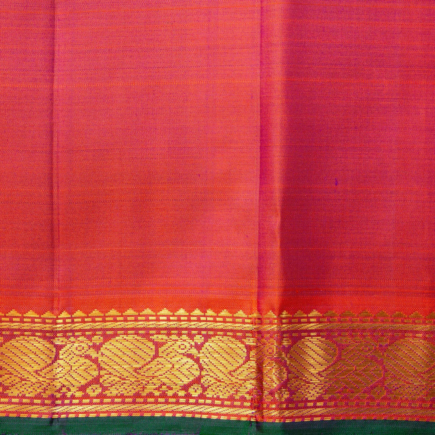 Purple And Peach Kanchipuram Silk Saree With Short Border Handwoven Pure Silk For Festive Wear PV J 5192