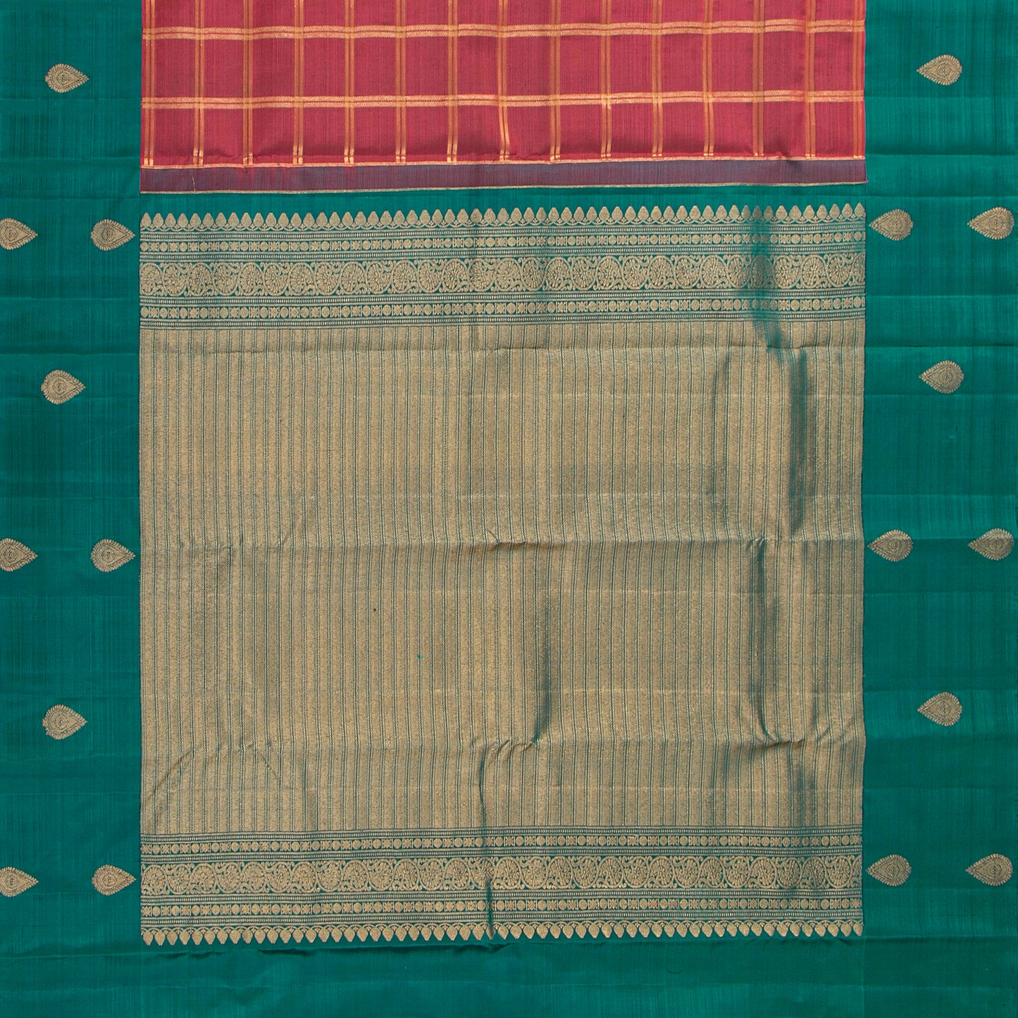 Gheva And Teal  Kanchipuram Silk Saree For Festive Wear PV MEN 275