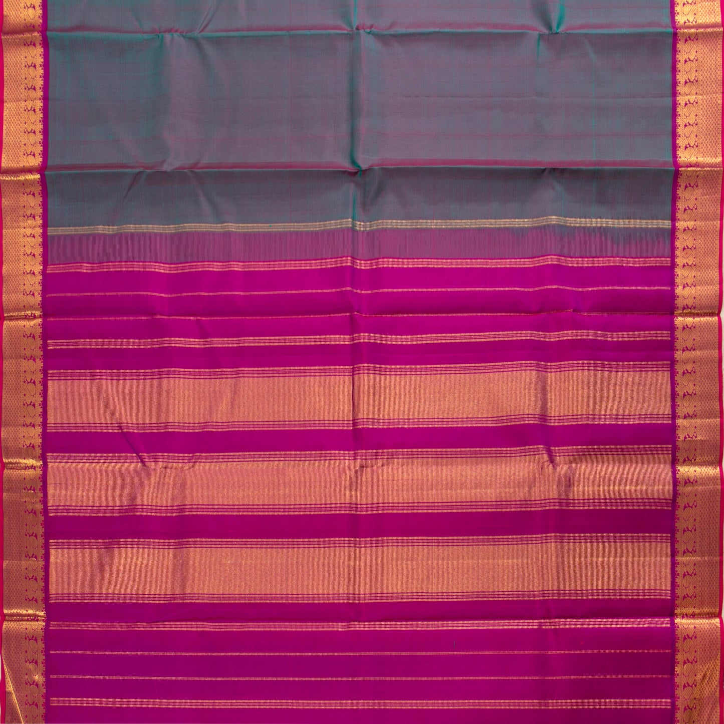 Blue And Pink Kanchipuram Silk Saree With Medium Border Handwoven Pure Silk For Festive Wear PV J 5200