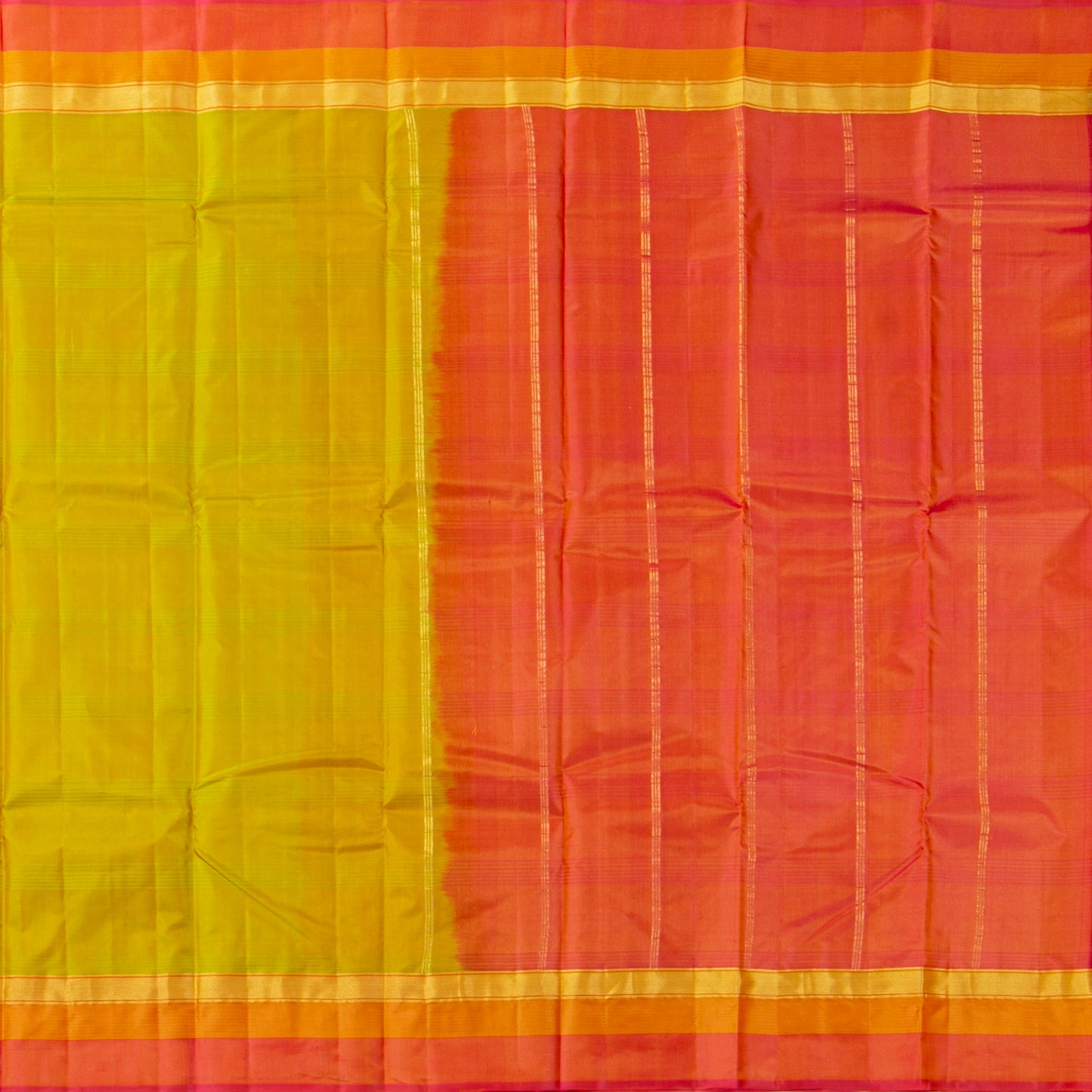 Green And Orange Kanchipuram Silk Saree Light Weight For Festive Wear PV MEN 109