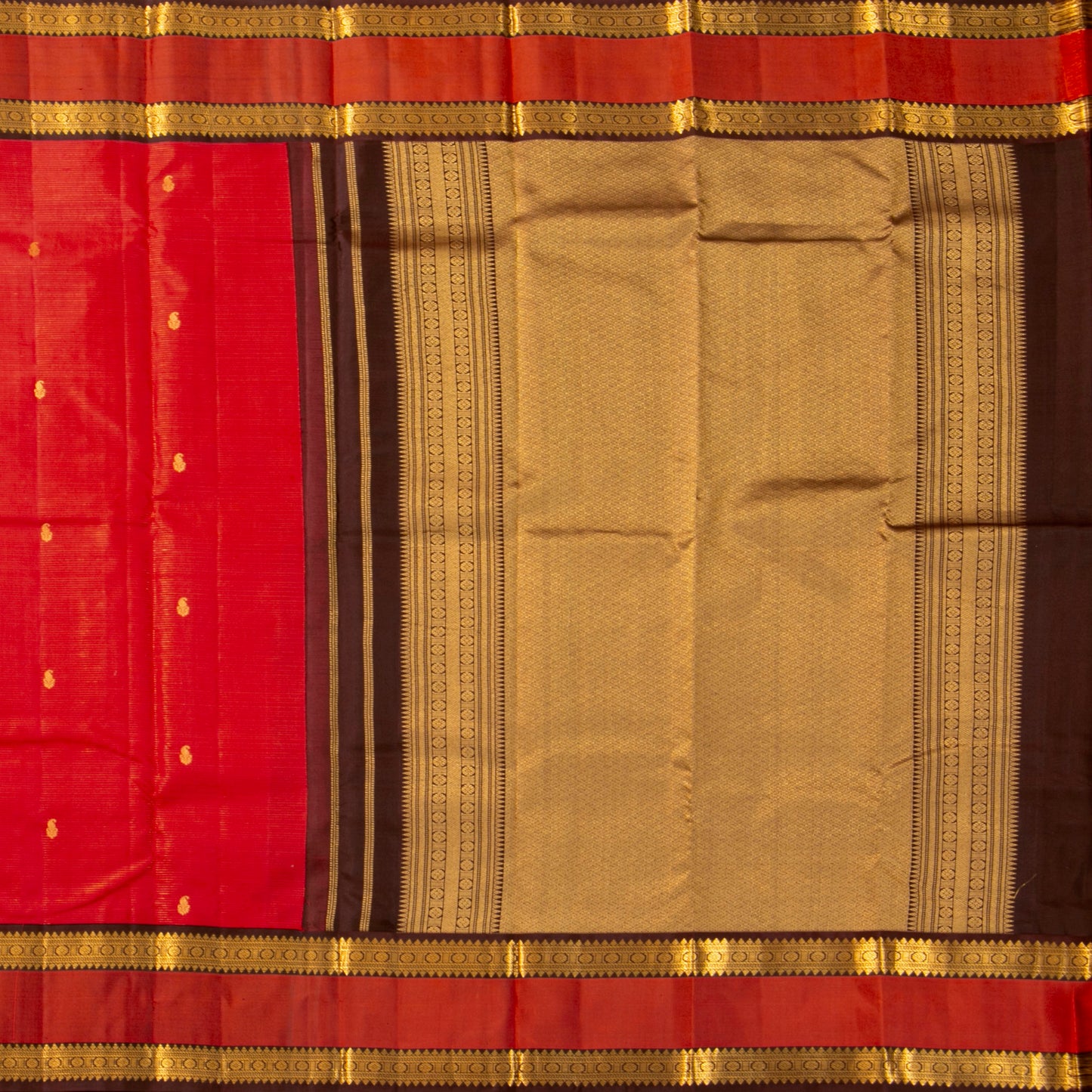 Red And Brown Kanchipuram Silk Saree Vairaoosi  For Festive Wear PV MEN 211