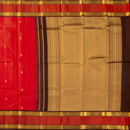 Red And Brown Kanchipuram Silk Saree Vairaoosi  For Festive Wear PV MEN 211