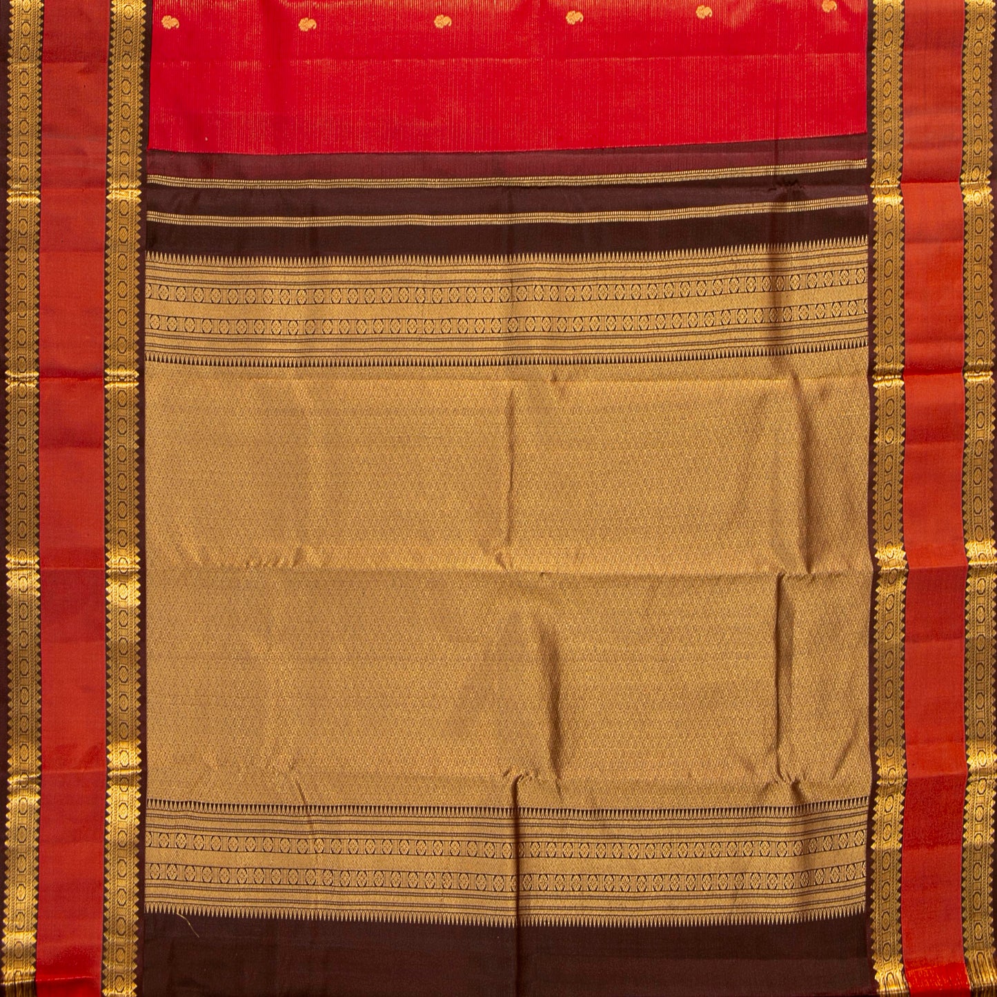 Red And Brown Kanchipuram Silk Saree Vairaoosi  For Festive Wear PV MEN 211