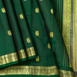 Bottle Green And Grey Kanchipuram Silk Saree With Small Border For Festive Wear PV NYC 1609