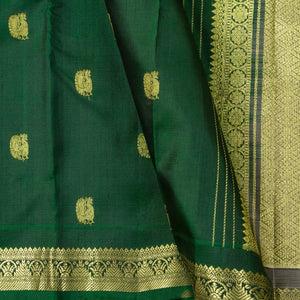 Bottle Green And Grey Kanchipuram Silk Saree With Small Border For Festive Wear PV NYC 1609