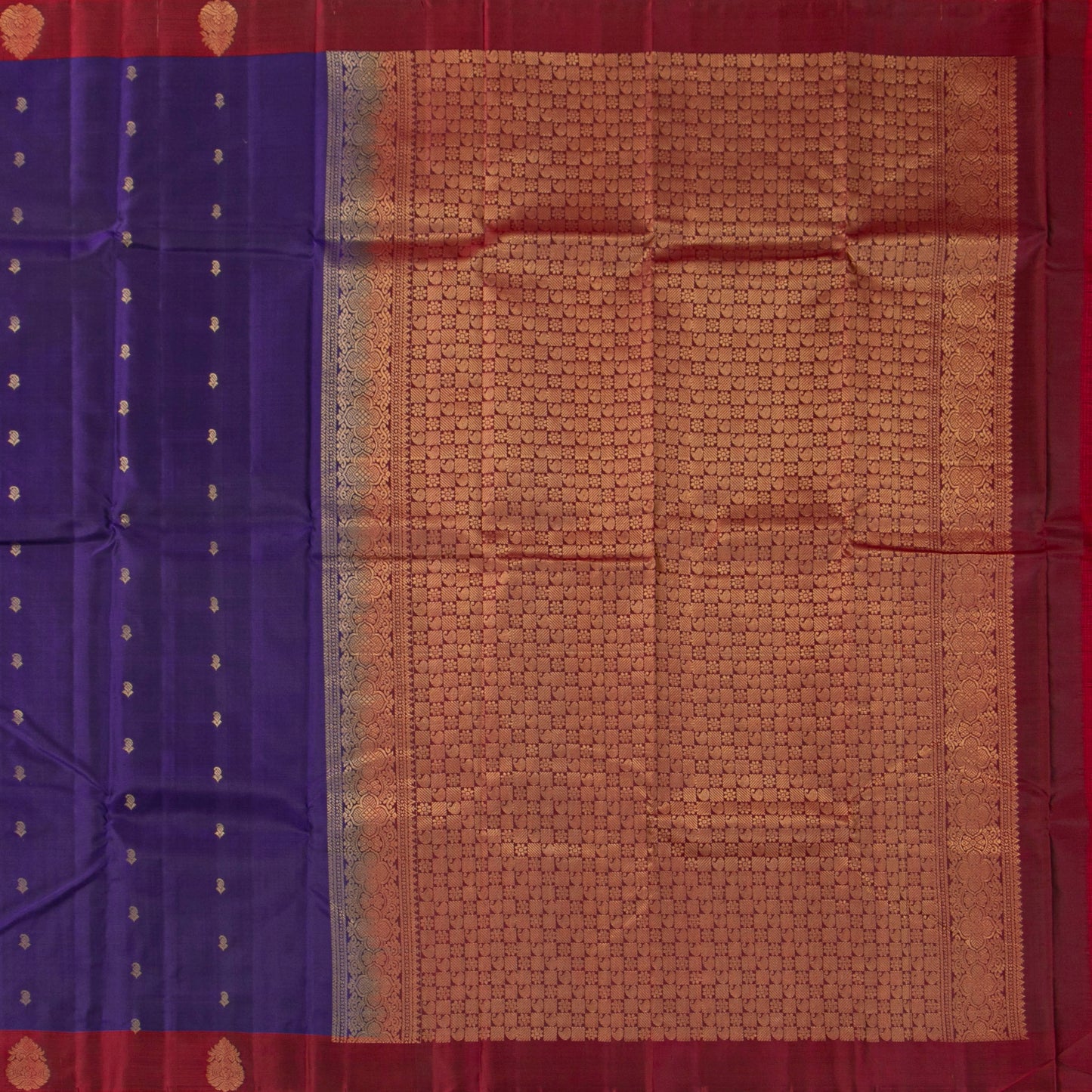 Blue And Maroon Kanchipuram Silk Saree Light Weight For Festive Wear PV MEN 112