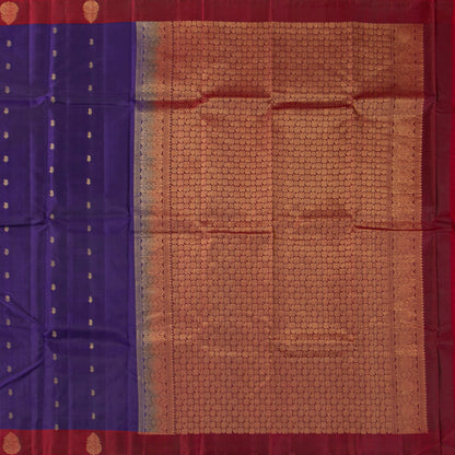Blue And Maroon Kanchipuram Silk Saree Light Weight For Festive Wear PV MEN 112