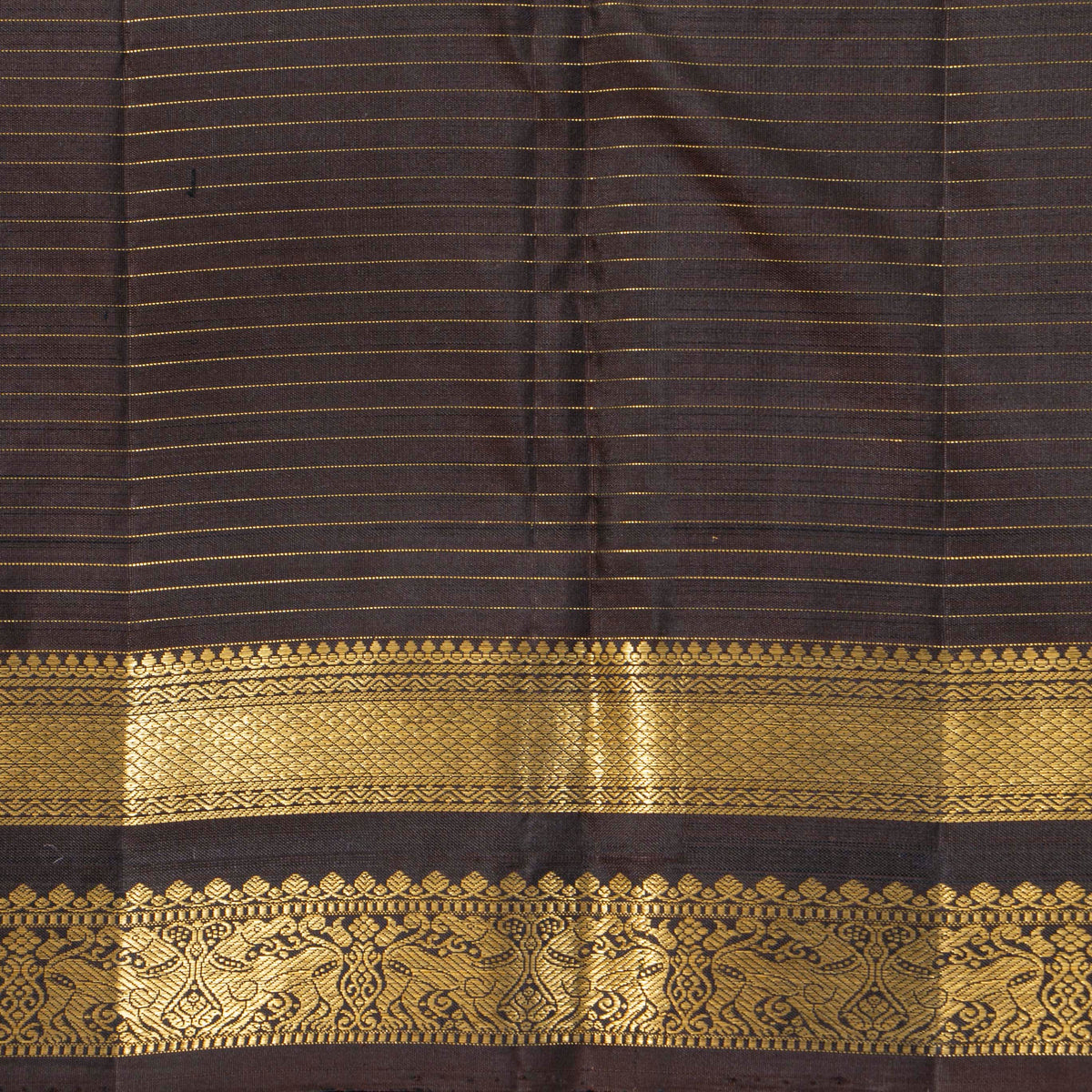 Mustard And Brown Kanchipuram Silk Saree For Festive Wear PV MEN 241 - Silk Sari - Panjavarnam PV MEN 241
