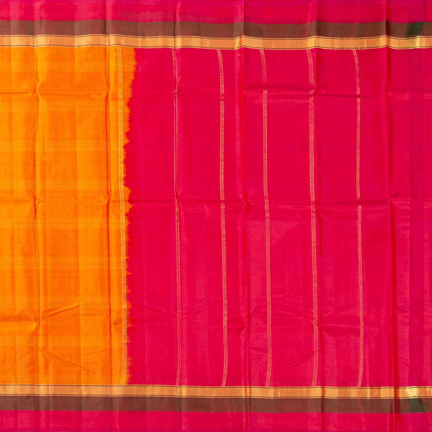 Yellow And Pink Kanchipuram Silk Saree Light Weight For Festive Wear PV MEN 110