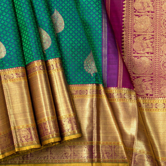 Green, Purple And Maroon Kanchipuram Silk Saree With Silk Jacquard Work For Wedding Wear PV NYC 1644