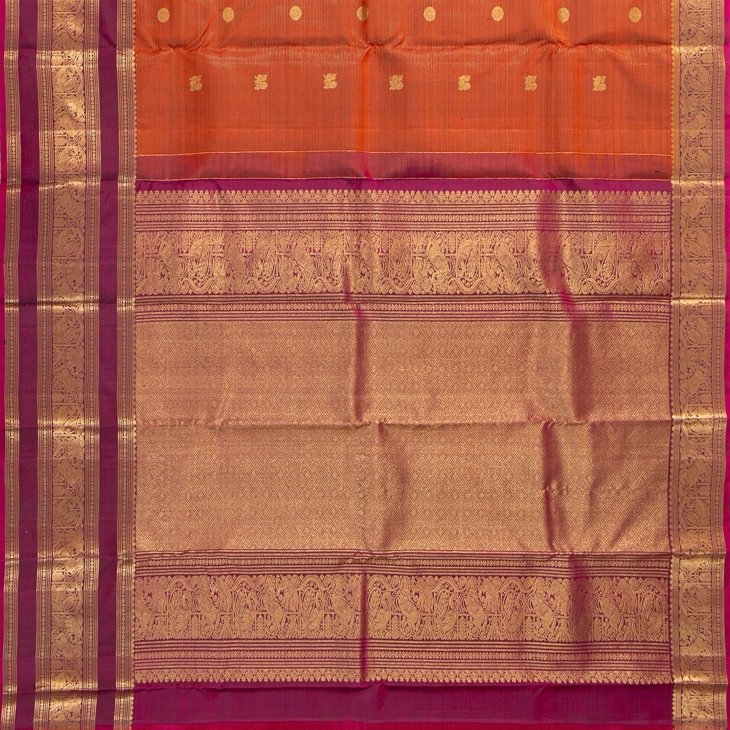 Orange And Magenta Kanchipuram Silk Saree Vairaoosi For Wedding Wear PV MEN 244